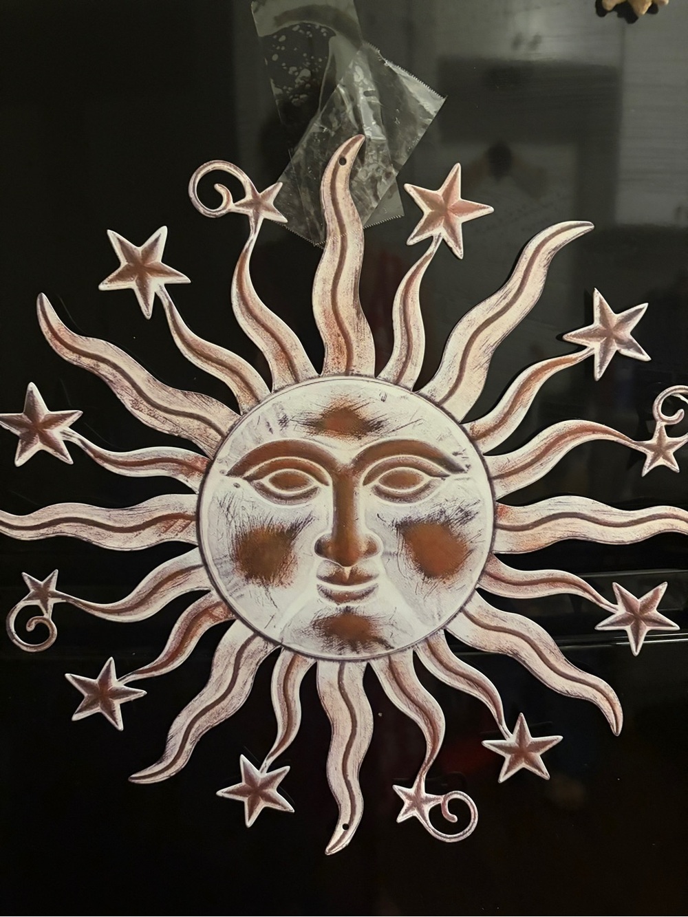 Sun Face Metal Wall Decor in White and Brown - Rustic Home Accent New 16 ‘15